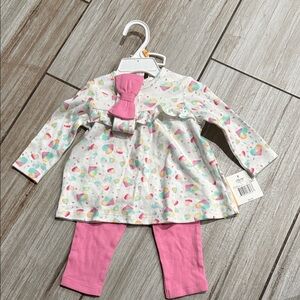 Little Me Heart Print Top with Pink Leggings & Headband